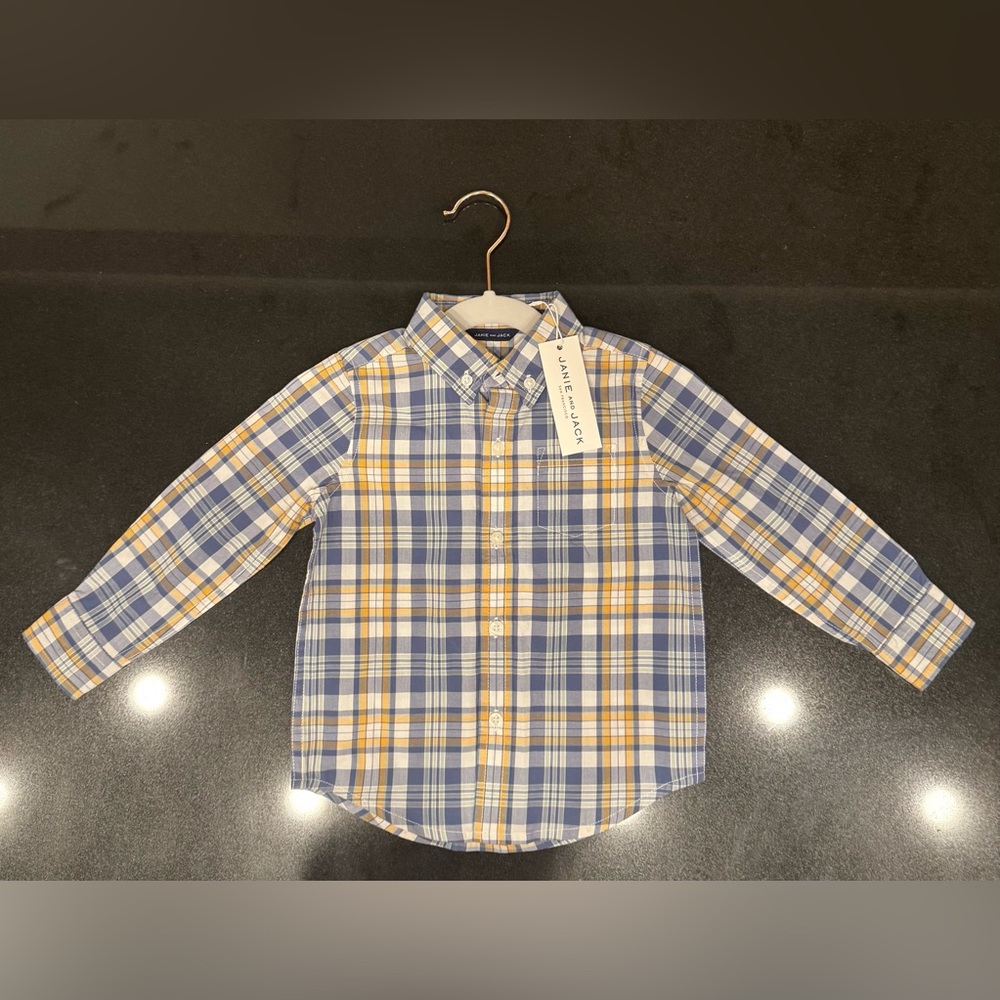 **NEW WITH TAGS** Janie and Jack Navy and Yellow Plaid Button Down Shirt